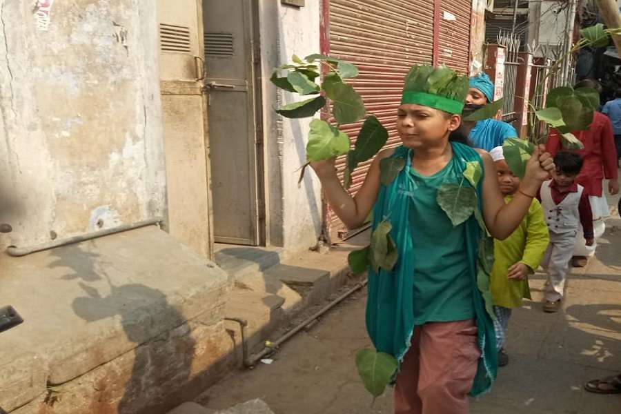 विश्वनाथ मंदिर क्षेत्र में पीपल का पेड़ काटे जाने के विरोध में बच्चियों की रैली