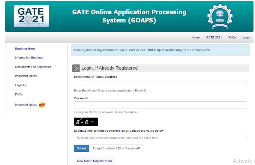 GATE 2021 Registration 