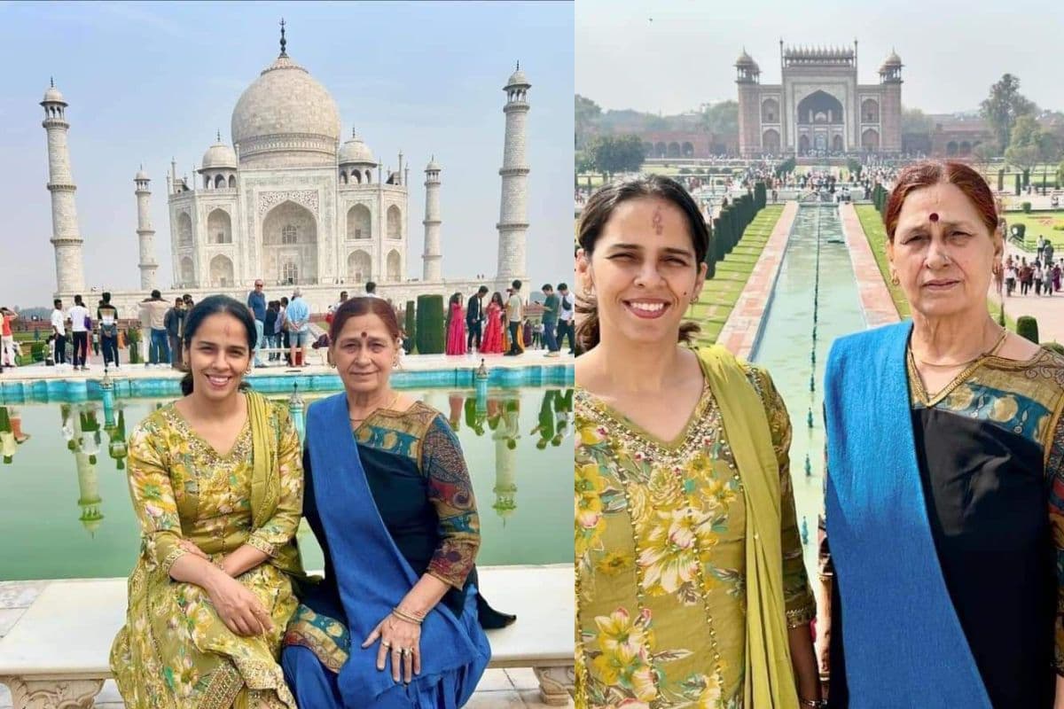 Badminton player Saina Nehwal visited Taj mahal with her mother in agra