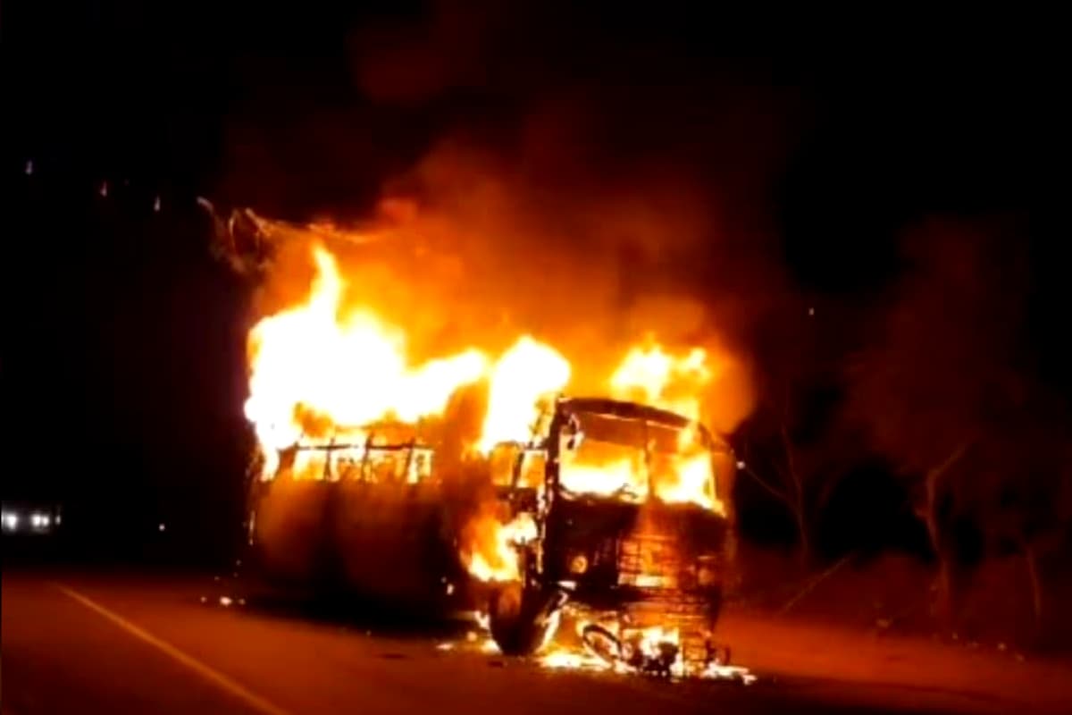 bus fire after bike accident