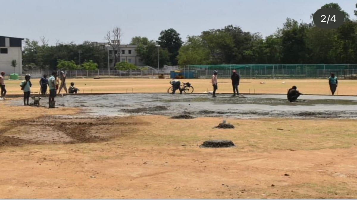 Helipad construction in Gandhi stadium Ambikapur