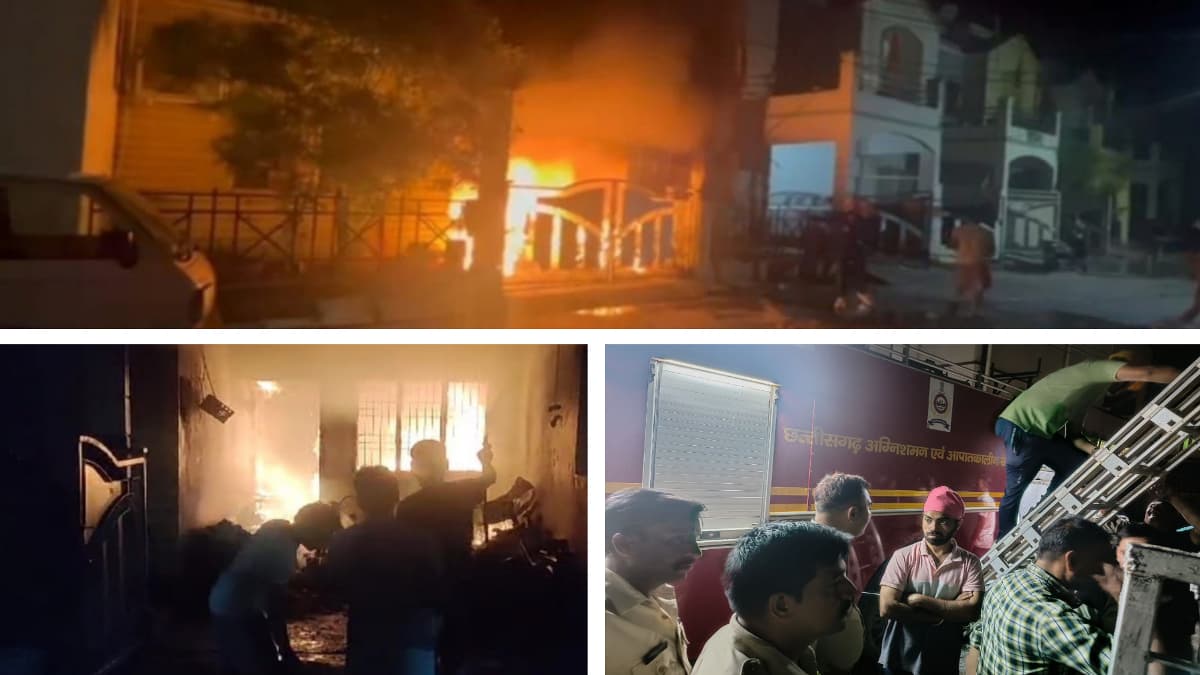 Fire in Kundla city house, police and firebrigade team on the spot