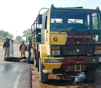 हनुमानगढ़ में सेना के ट्रक में लगी आग