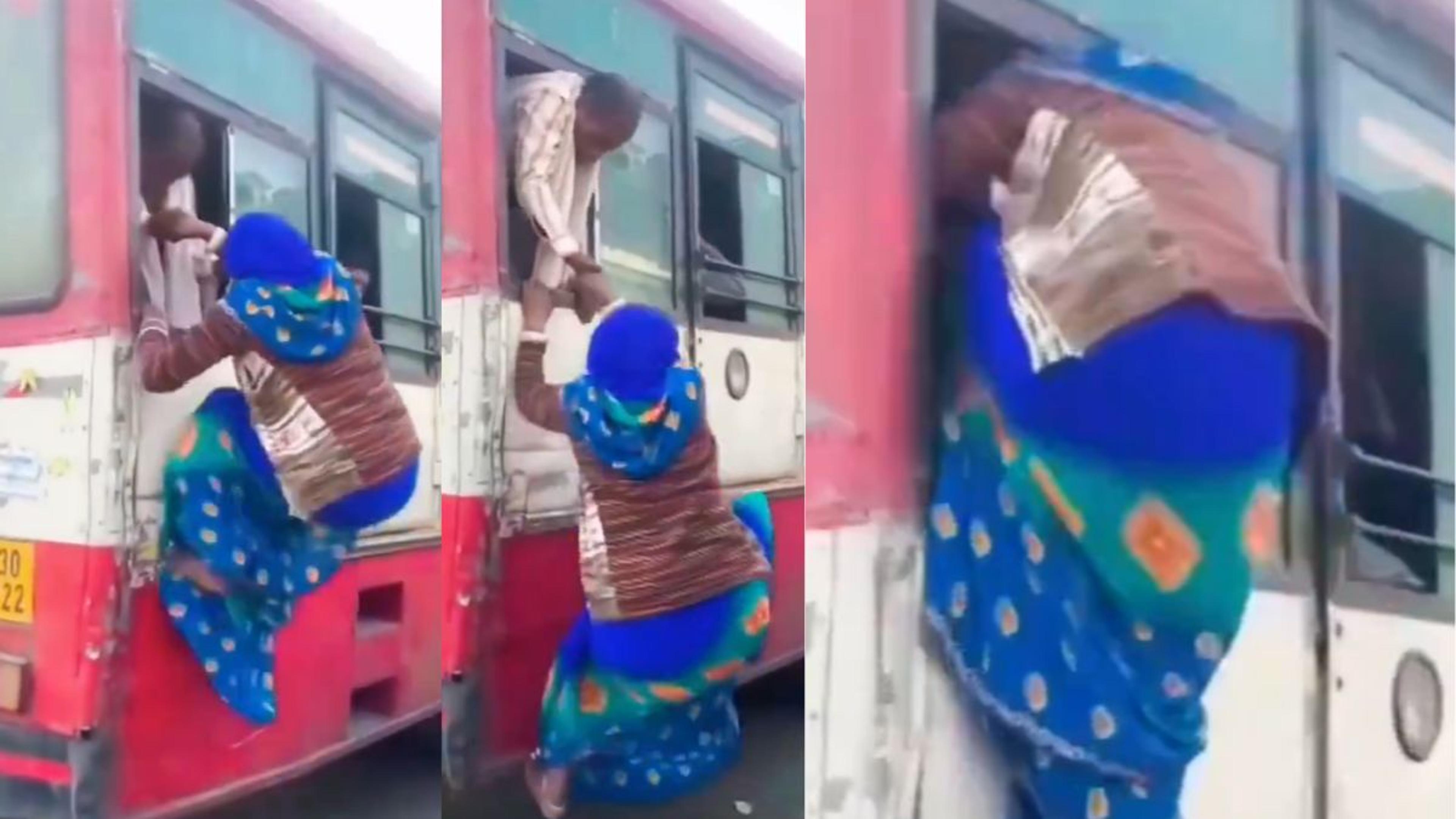Video: बसों में सीट की मारामारी, खिड़की फांद कर बस के अंदर कूदती महिला का वीडियो वायरल