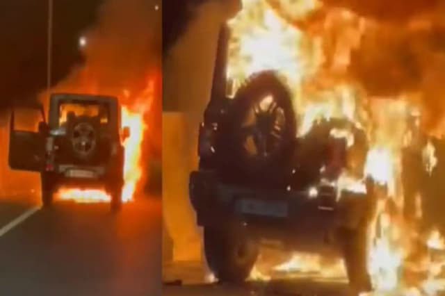 Mahindra Thar में लगी NH44 पर आग, मिनटों में जलकर राख हुई ये कार
