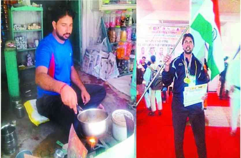International karate boxing player sells tea in sikar कराटे व बॉक्सिंग का इंटरनेशनल चैंपियन बेच रहा चाय, यह है मजबूरी