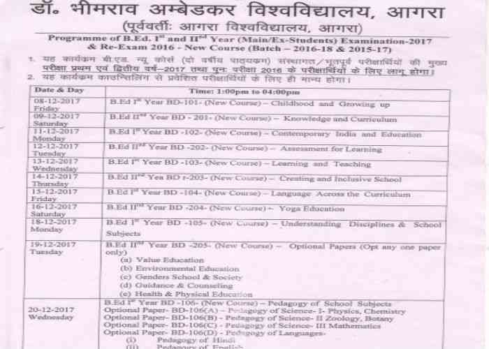 DBRAU B.Ed Examination 2017 DBRAU B.Ed Examination 2017