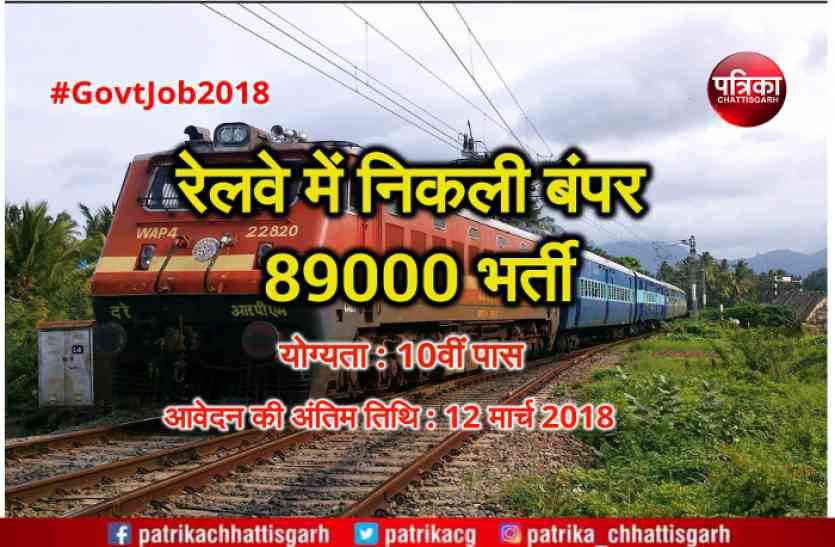 Indian Railway Job 2018 10वीं पास के लिए रेलवे में निकली बंपर 89,000 भर्ती, आवेदन की अंतिम तारीख 12 मार्च