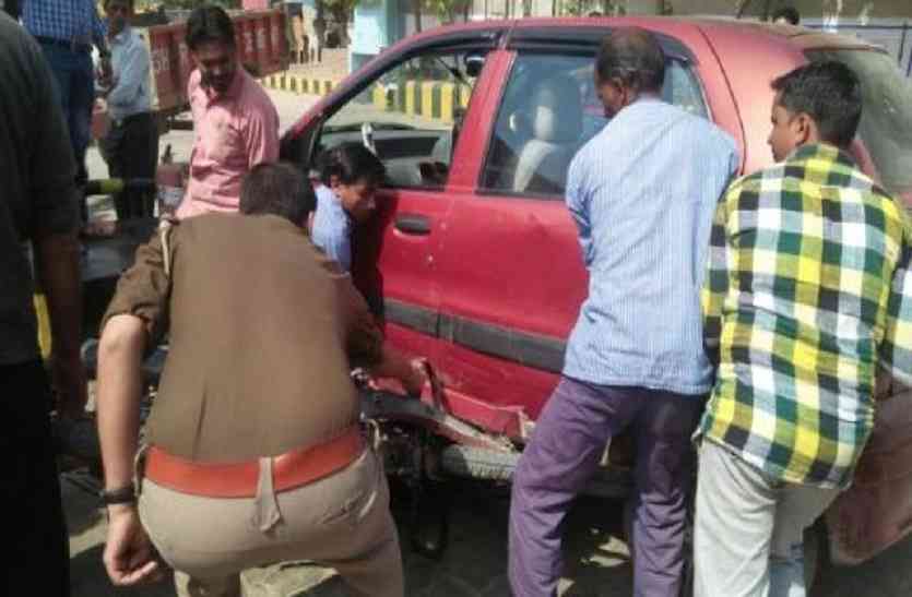 suddenly car got started After filling diesel डीजल भरवाने के बाद अचानक स्टार्ट हुई गाड़ी, पम्प पर मची भगदड़