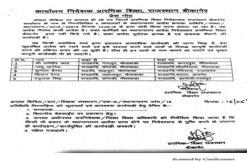 Three teachers suspended for taking out fake transfer orders फर्जी तबादला आदेश निकालकर वायरल करने वाले तीन शिक्षक निलंबित