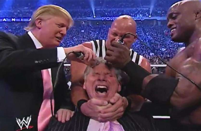 TRUMP WWE जब राष्ट्रपति डोनाल्ड ट्रम्प ने इस व्यक्ति पर WWE मैच के दौरान बरसाए घुसें और गंजा कर दौड़ाया