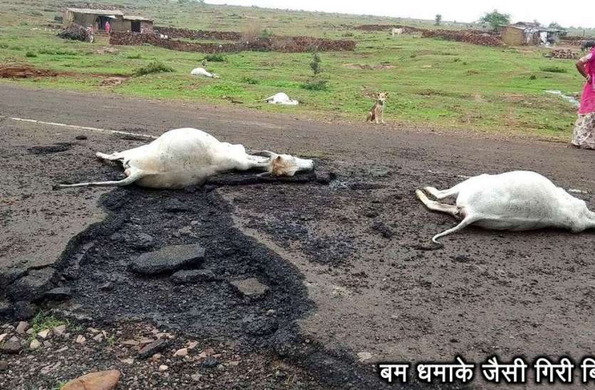 बम धमाके जैसी गिरी बिजली, सड़क को चीरती हुई निकली बम धमाके जैसी गिरी बिजली, सड़क को चीरती हुई निकली