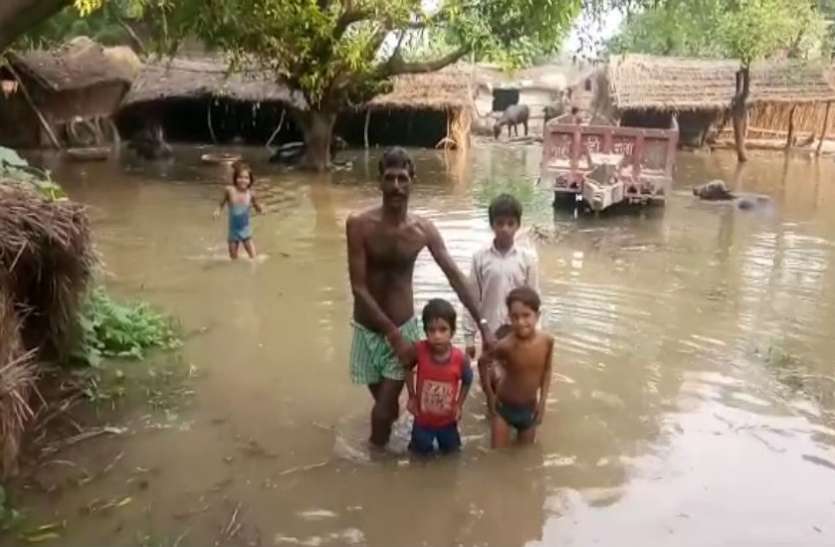 flood in village गंगा ने दिखाया रौद्र रूप, आधा दर्जन गांव बाढ़ की चपेट में, देखें वीडियो