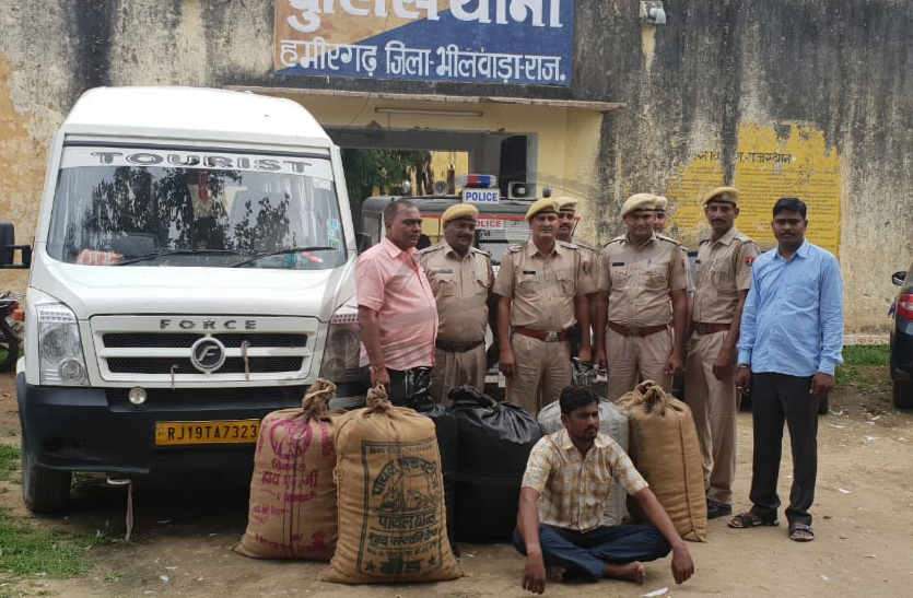 Doda smuggled mini bus garb of pilgrimage in bhilwara तीर्थ की आड़ में मिनी बस से डोडा चूरा तस्करी, चालक गिरफ्तार