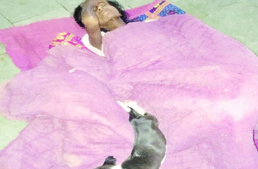 महिला के बिस्तर पर श्वान। इलाज को तरस रही महिला