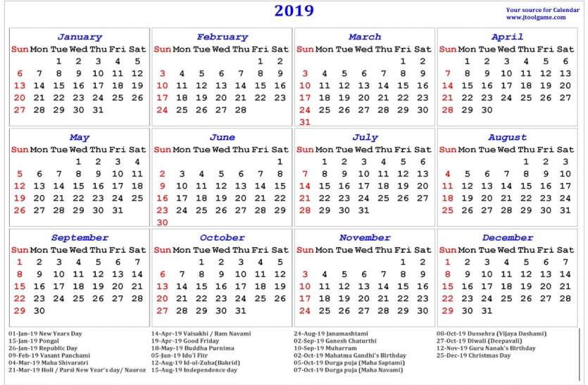 2019 Ka Hindu Festival Calendar - andre