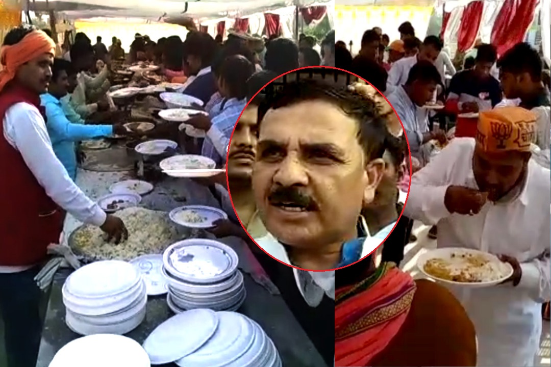 BJP Candidate in Trouble BJP सांसद की दावत पर टूट पड़े कार्यकर्ता, वीडियो वायरल होने पर आयोग ने लिया संज्ञान, कार्रवाई की तैयारी