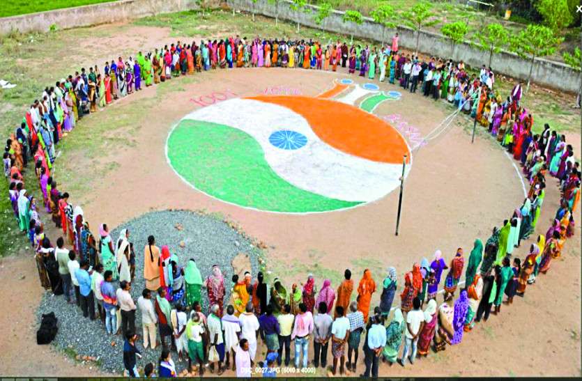 Rangoli मानव श्रृंखला के साथ रंगोली बनाकर लोगों को दिया मतदान जागरूकता का संदेश