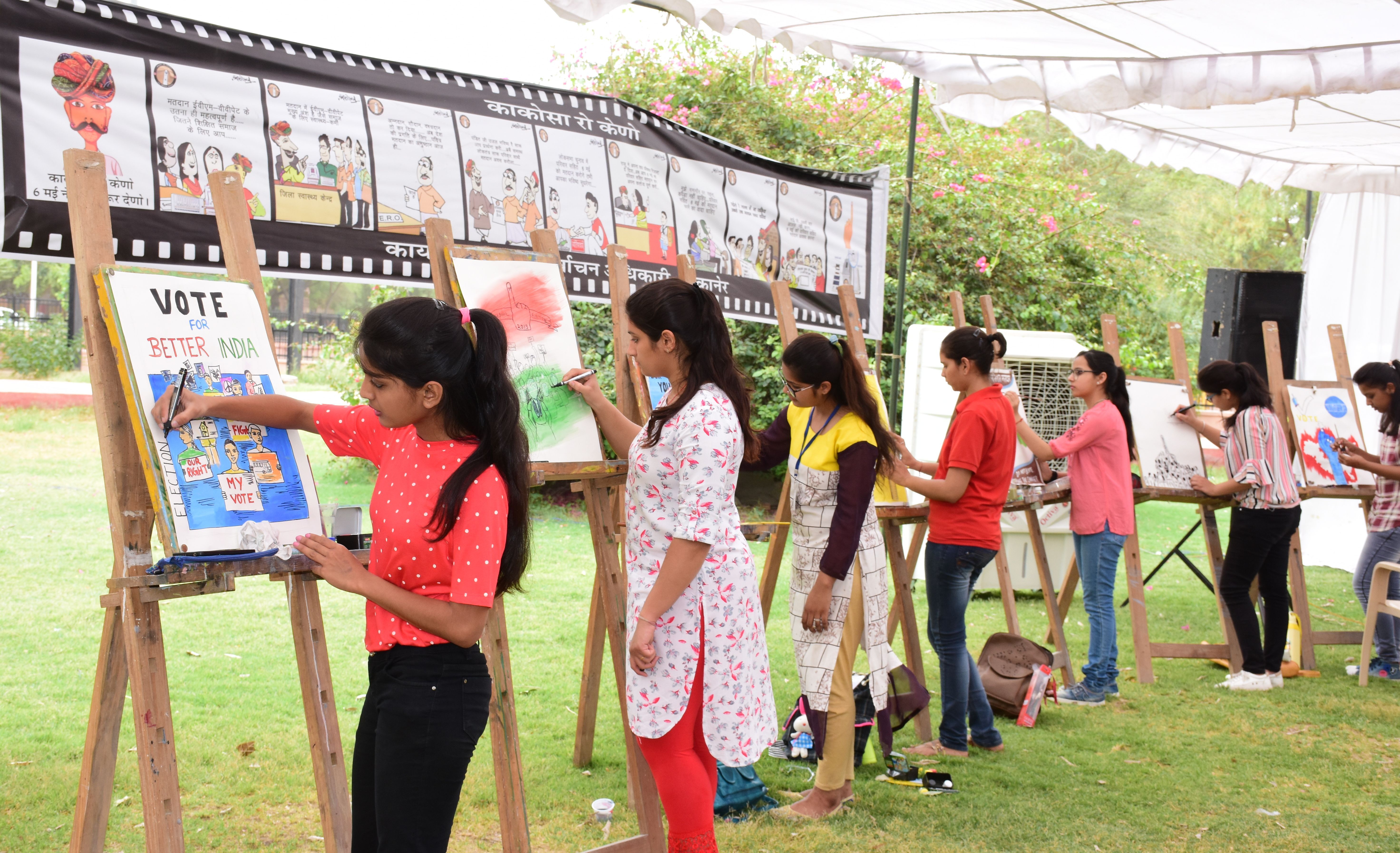 Voter awareness campaign चित्रों से दिया शत -प्रतिशत मतदान का संदेश