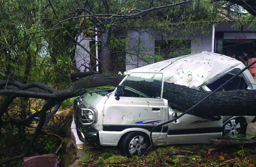 With rain and strong winds, hundreds of trees in the Railmagara area बारिश व तेज हवाओं से रेलमगरा क्षेत्र में सैकड़ों पेड़ धराशायी, टीन शेड उड़े, ट्रांसफार्मर गिरे, रास्ते जाम