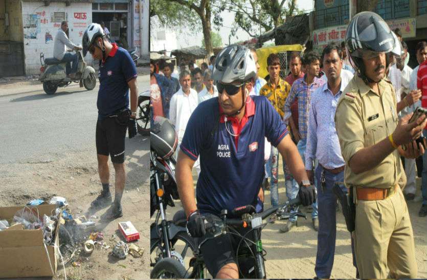 IPS Officer नीली टीशर्ट और काले शॉर्टस पहनकर निरीक्षण करने साइकिल पर निकले एसएसपी अमित पाठक, कूड़ा जलाने पर की सख्त कार्रवाई, वसूला जुर्माना