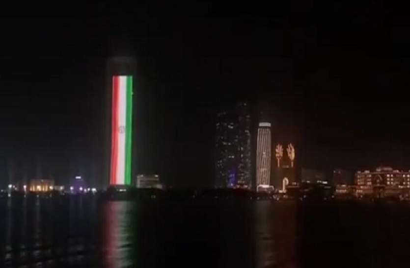 Modi swearing-in celebration on iconic adnoc building in abu dhabi यूएई: खास अंदाज में मनाया गया पीएम मोदी के शपथ ग्रहण का जश्न, अबू धाबी के एडनॉक आइकॉनिक टॉवर पर लहराया तिरंगा