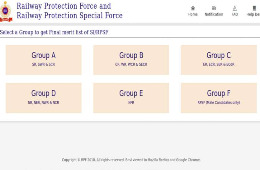 RPF SI Final Merit List 2019 RPF/RPSF SI Final Merit List जारी, सभी ग्रुप की फाइनल मेरिट लिस्ट यहां से करें डाउनलोड
