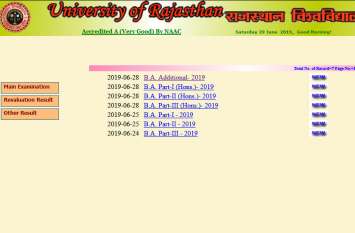 uniraj result BA Result 2019: Rajasthan university result declared uniraj result BA Result 2019: पार्ट-I, पार्ट-II तथा पार्ट-III के रिजल्ट जारी, ऐसे ले प्रिंट आउट