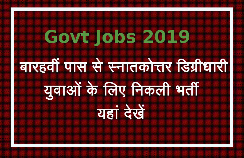 Govt Jobs 2019 : बारहवीं से स्नातकोत्तर डिग्रीधारी युवाओं के लिए निकली भर्ती, यहां देखें