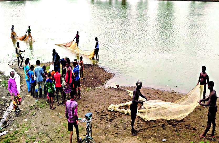 patrika तालाब की लीज समाप्त फिर निकाली जा रही है मछली, ग्रामीण आक्रोशित