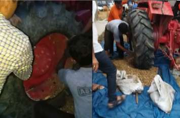 127 kg doda recovered from tractor tyres in jalore ट्रैक्टर के ट्यूबलेस टायर में डोडा डाला और भरी हवा, पुलिस ने यूं तस्करों को दबोचा