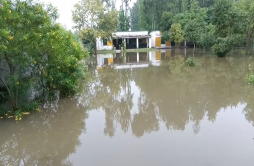 school बिजनौर: भारी बारिश से तालाब में तब्दील हुआ स्कूल