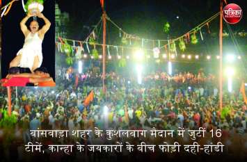 जन्माष्टमी : बांसवाड़ा शहर के कुशलबाग मैदान में जुटीं 16 टीमें, कान्हा के जयकारों के बीच फोड़ी दही-हांडी जन्माष्टमी : बांसवाड़ा शहर के कुशलबाग मैदान में जुटीं 16 टीमें, कान्हा के जयकारों के बीच फोड़ी दही-हांडी