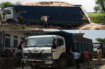 Dumper seized while transporting gravel illegally बजरी का अवैध परिवहन करते 8 डंपर जब्त, 2 जेसीबी मशीनें भी पकड़ी