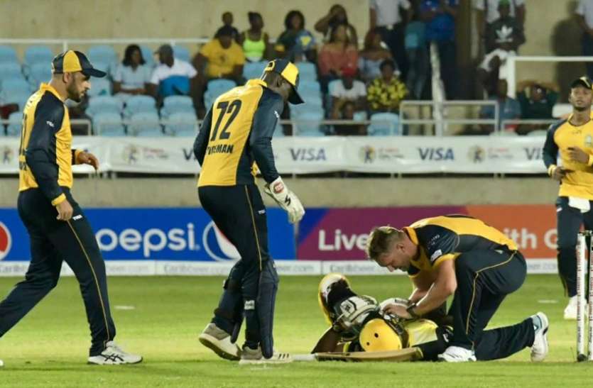 andre_russell.jpeg आंद्रे रसेल के सिर में लगी खतरनाक गेंद, स्ट्रेचर पर मैदान से ले जाया गया बाहर
