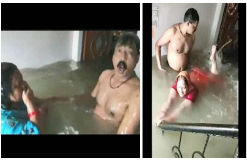 swim1.jpg घर में घुसा बाढ़ का पानी, पत्नी ने लगाई स्वीमिंग क्लास