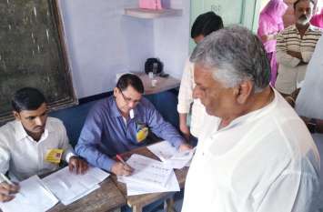 Congress candidate Harendra Mirdha Cast his Vote in Kuchera कांगे्रस प्रत्याशी हरेन्द्र मिर्धा ने यहां डाला अपना वोट