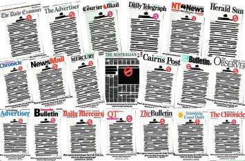 Australian newspapers black out front pages, media unites पाबंदियों का ऑस्ट्रेलिया में अनोखा प्रतिरोध, अखबारों का पहला पेज काला