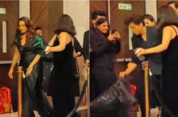 King Khan Shahrukh handled his wife Gauri Khan's gown, see video किंग खान शाहरुख ने संभाला पत्नी गौरी खान का गाउन, देखें Video