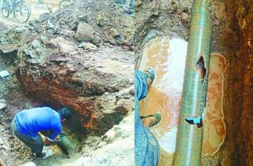 Septic tank making pit digging drinking water pipeline सैप्टिक टैंक बनाने गड्ढ़ा खोदते पेयजल पाइप लाइन फूटी, सैकड़ों घरों के नल नहीं खुल