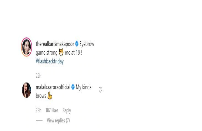 malaika arora commented on karishma kapoor's photos