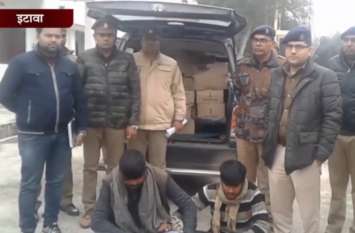 Police recovered wine in Etawah दो शराब तस्करों को गिरफ्तार कर 6 लाख की अवैध शारब की बरामद