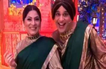 archana puran singh krushna abhisehk in green saree kapil sharma show कपिल शर्मा शो में कृष्णा अभिषेक ने पहनी अर्चना की साड़ी, पहचानना हुआ मुश्किल.. वीडियो वायरल