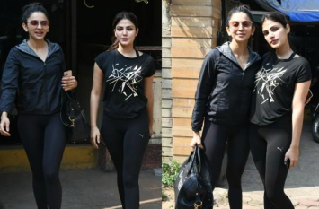 Rakul Preet and Rhea chakraborty outside gym pics goes viral जिम के बाहर रकुल प्रीत सिंह और रिया चक्रवर्ती ने ब्लैक आउटफिट में दिखाया हॉट फिगर
