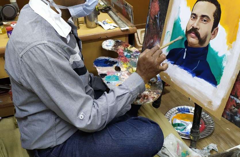 Chandra Prakash Gupta Jaipur Painter Ratanlal CORONA के साये में शहीद RatanLal को बनाया पोर्ट्रेट