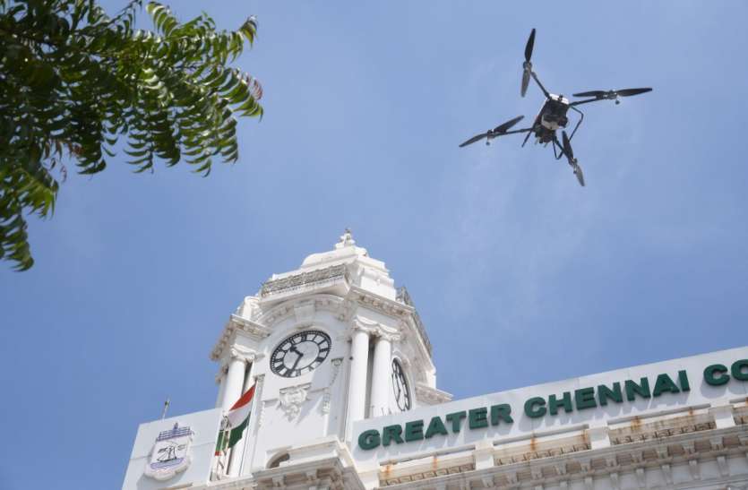Chennai Drone की मदद से विसंक्रमण शुरू Chennai Drone की मदद से विसंक्रमण शुरू
