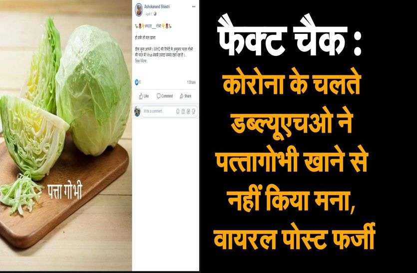 Fact Check: कोरोना के चलते डब्ल्यूएचओ ने पत्तागोभी खाने से नहीं किया मना, वायरल पोस्ट फर्जी Fact Check: कोरोना के चलते डब्ल्यूएचओ ने पत्तागोभी खाने से नहीं किया मना, वायरल पोस्ट फर्जी