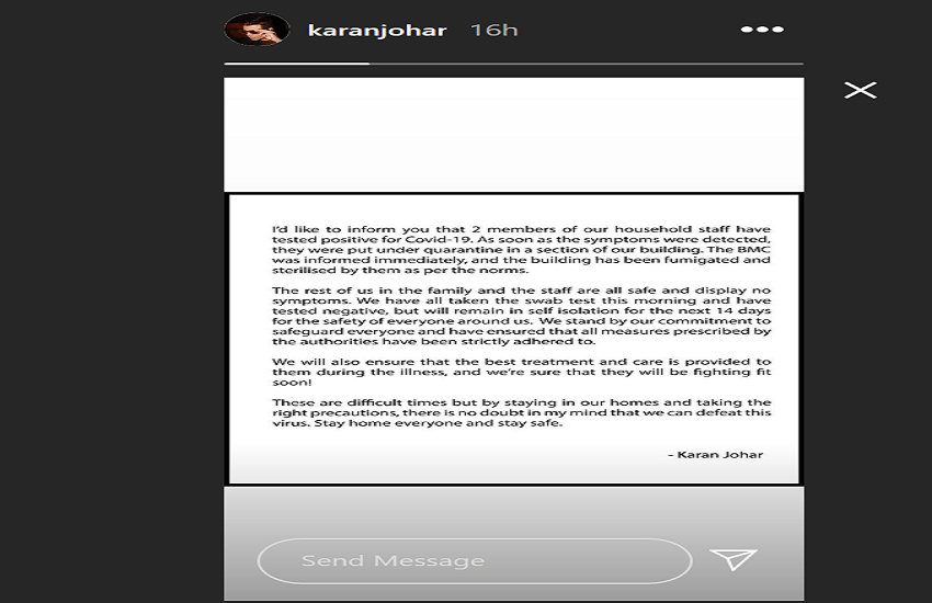 Screenshot Of Karan Johar Instagram Story