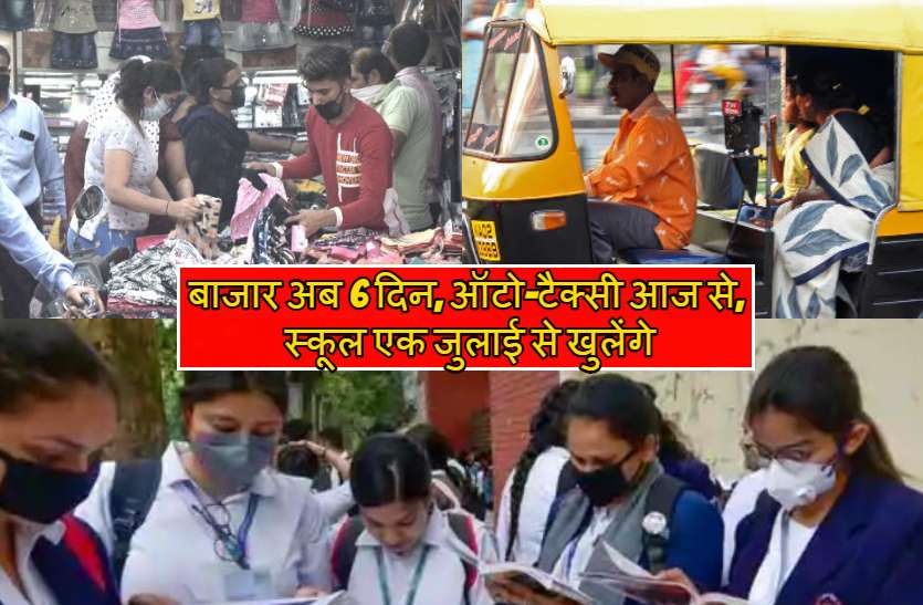 बाजार अब 6 दिन, ऑटो-टैक्सी आज से, स्कूल एक जुलाई से खुलेंगे बाजार अब 6 दिन, ऑटो-टैक्सी आज से, स्कूल एक जुलाई से खुलेंगे