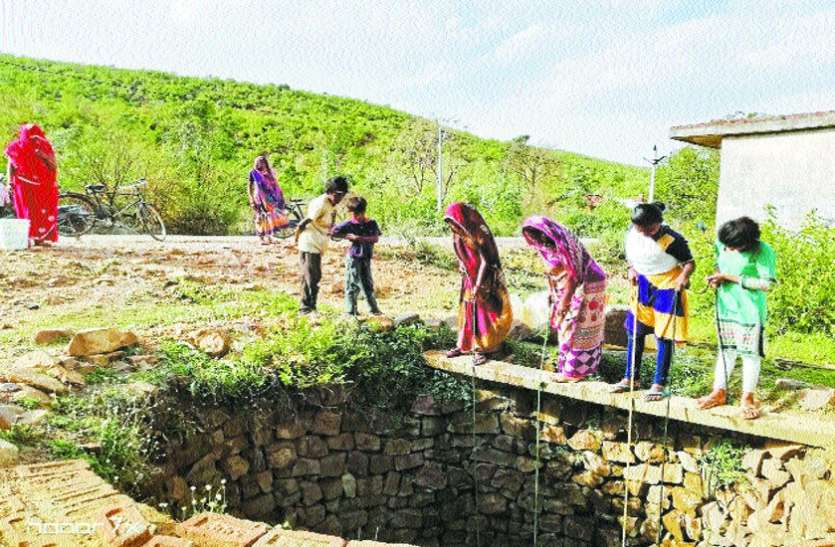 Villagers is drinking dirty water of the well here यहां कुएं का मटमैला पानी पी रहे ग्रामीण